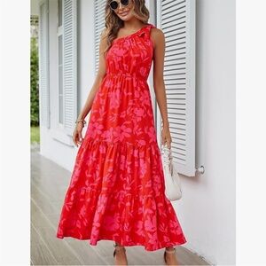 Pretty Garden NWOT size S vibrant red and pink floral maxi dress